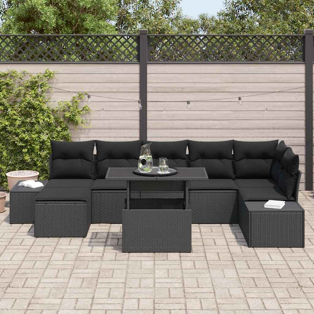 8721158993434_mo-im_en_hd_2 vidaXL Garden Sofa Set with Cushion 8 pcs Black - Image 3