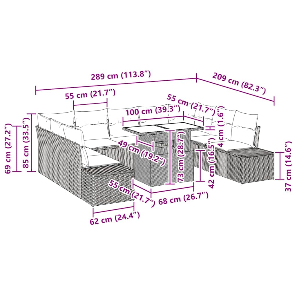 8721158993632_wbg-siz_en_hd_1 vidaXL Garden Sofa Set with Cushion 10 pcs Black 100 x 55 x 73 cm - Image 11