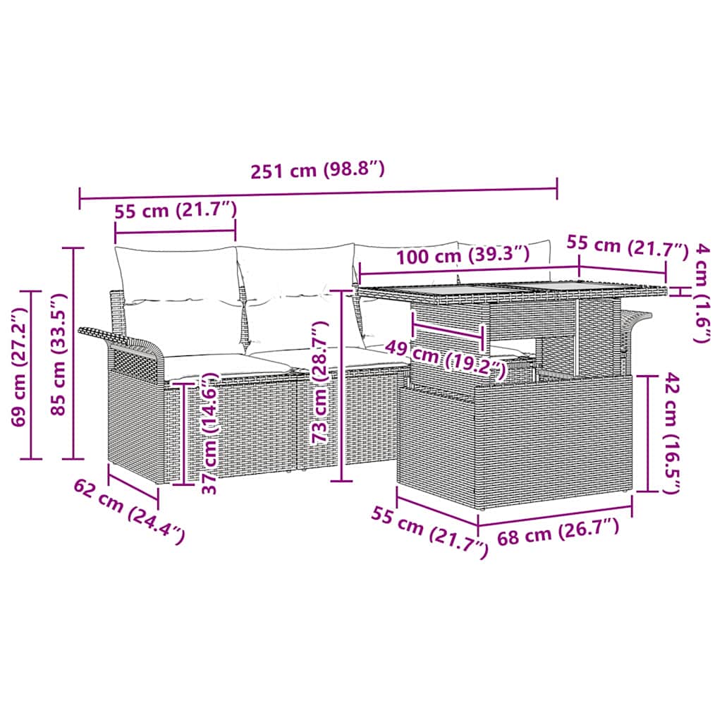 8721158993816_wbg-siz_en_hd_1 vidaXL Garden Sofa Set with Cushion 5 pcs Black 100 x 55 x 73 cm - Image 10