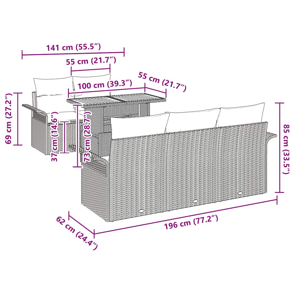 8721158993854_wbg-siz_en_hd_1 vidaXL Garden Sofa Set with Cushion 6 pcs Grey 100 x 55 x 73 cm - Image 10