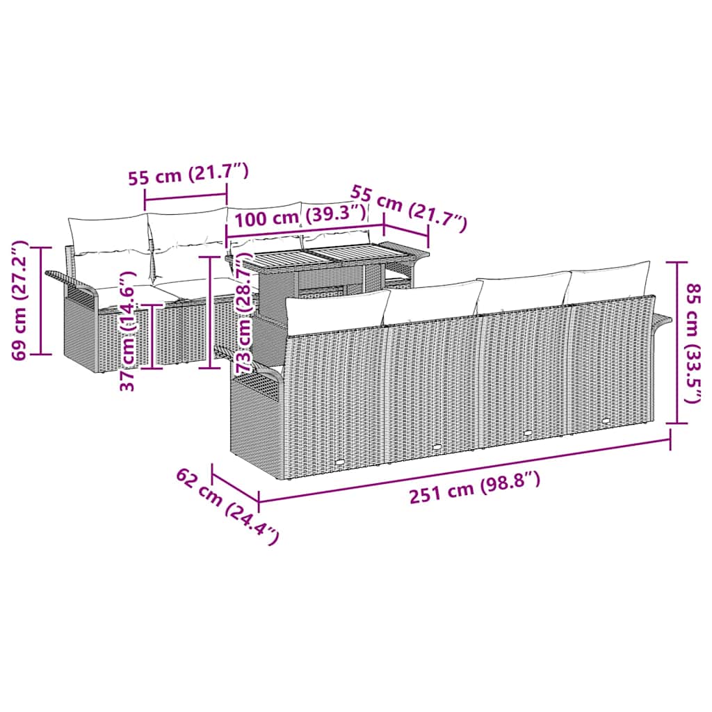 8721158994202_wbg-siz_en_hd_1 vidaXL Garden Sofa Set with Cushion 7 pcs Grey 100 x 55 x 73 cm - Image 9