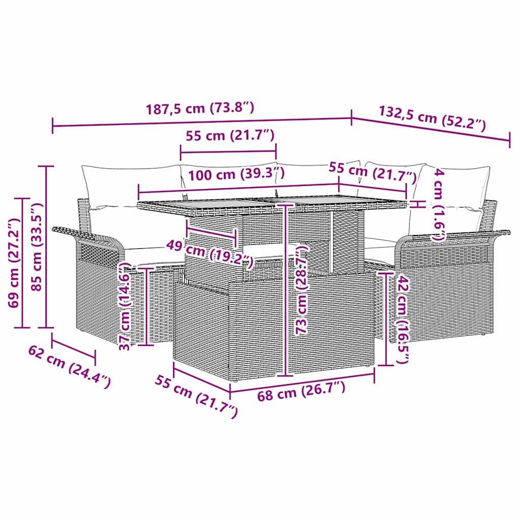 8721158994448_wbg-siz_en_hd_1 vidaXL Garden Sofa Set with Cushion 5 pcs Black 100 x 55 x 73 cm - Image 11