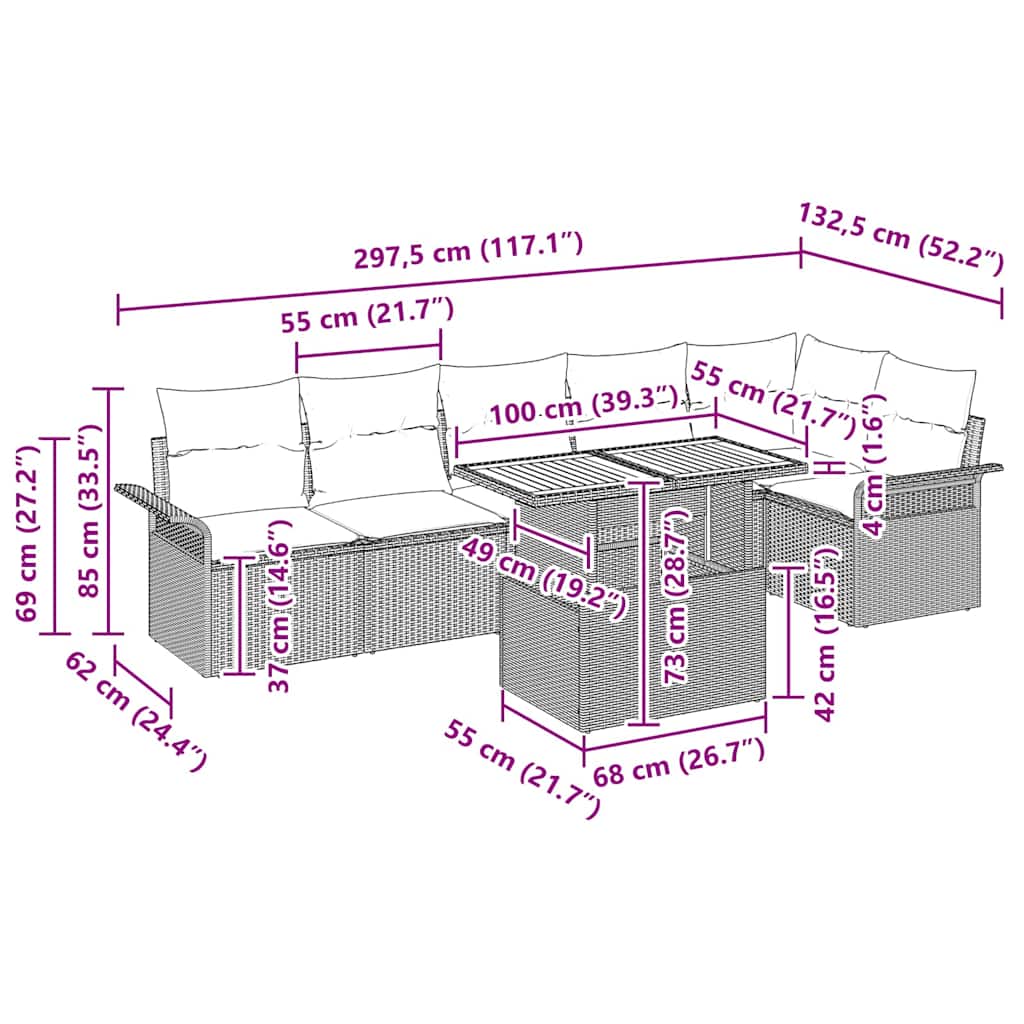 8721158994554_wbg-siz_en_hd_1 vidaXL Garden Sofa Set with Cushion 7 pcs Grey 100 x 55 x 73 cm - Image 11