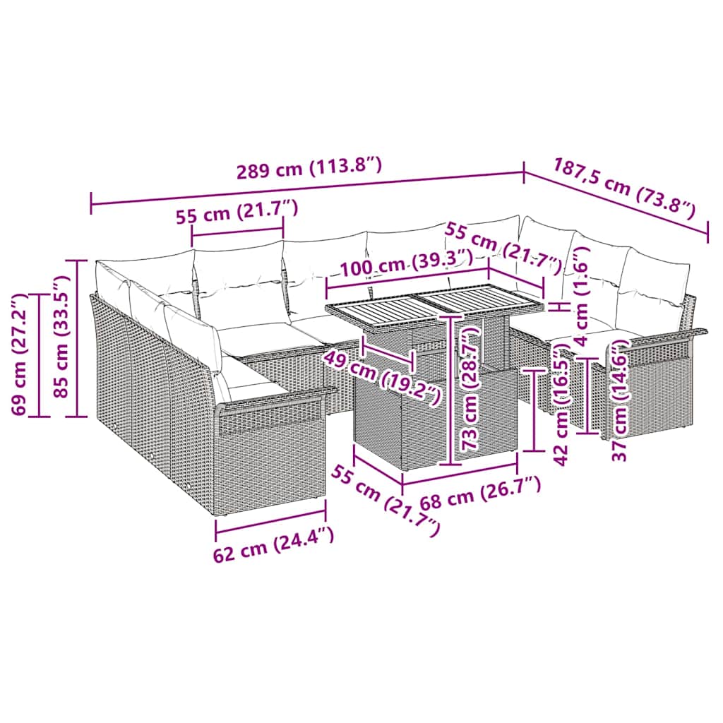 8721158994905_wbg-siz_en_hd_1 vidaXL Garden Sofa Set with Cushion 10 pcs Grey 100 x 55 x 73 cm - Image 11