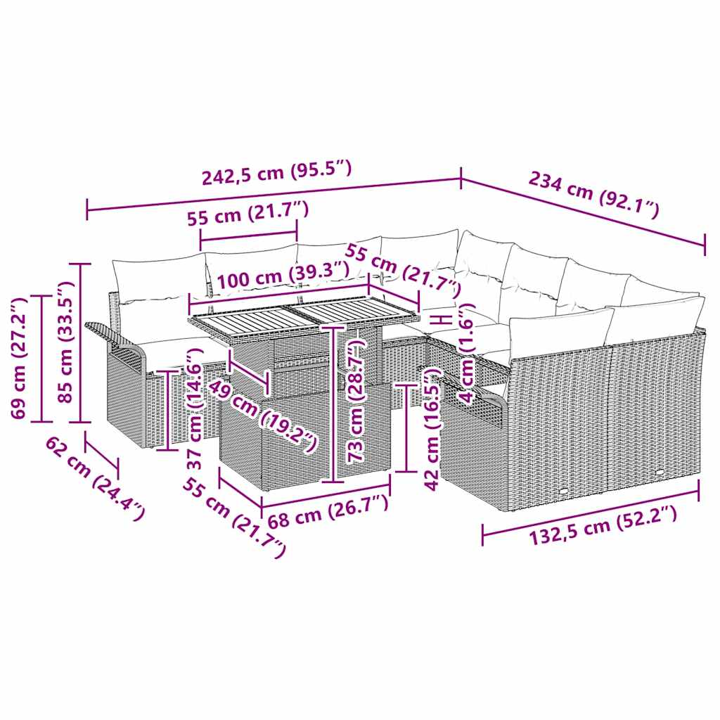 8721158995001_wbg-siz_en_hd_1 vidaXL Garden Sofa Set with Cushion 11 pcs Black 100 x 55 x 73 cm - Image 11