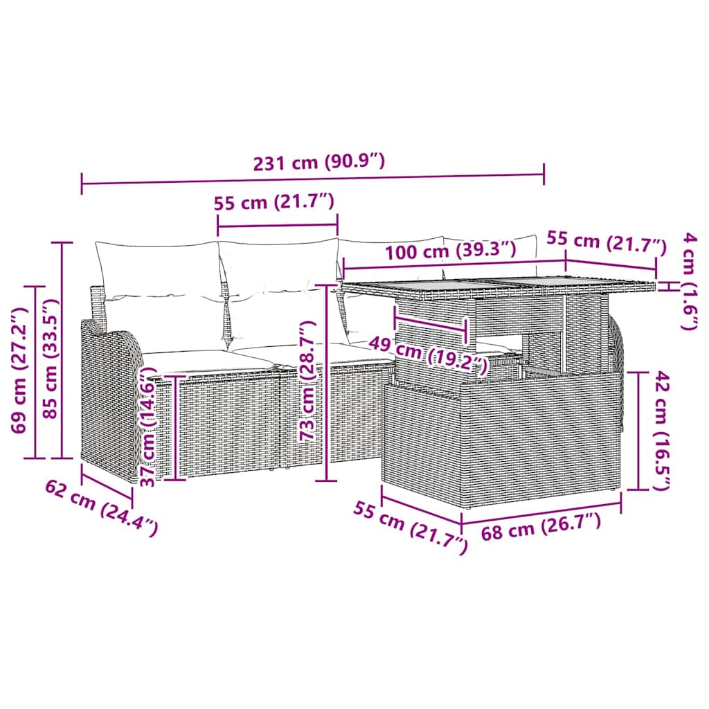 8721158995070_wbg-siz_en_hd_1 vidaXL Garden Sofa Set with Cushion 5 pcs Black 100 x 55 x 73 cm - Image 10