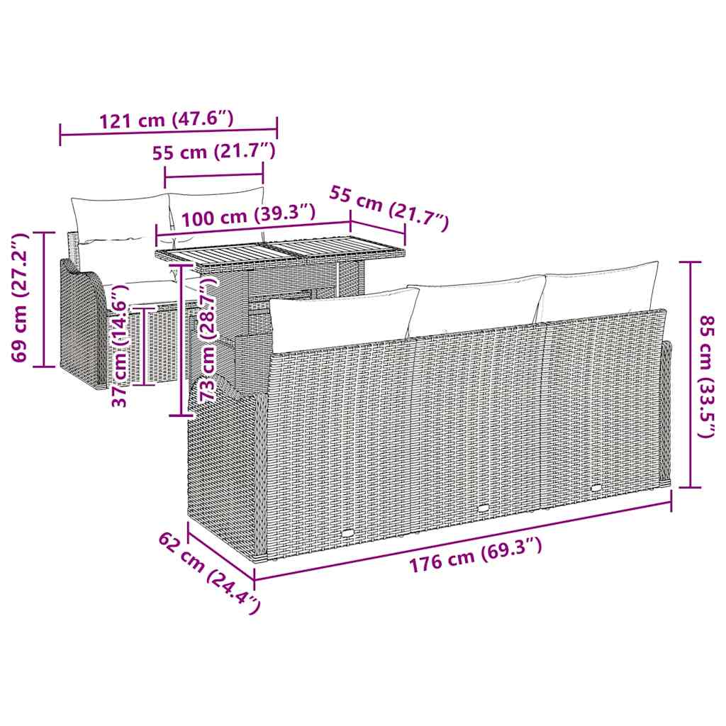 8721158995148_wbg-siz_en_hd_1 vidaXL Garden Sofa Set with Cushion 6 pcs Black 100 x 55 x 73 cm - Image 10