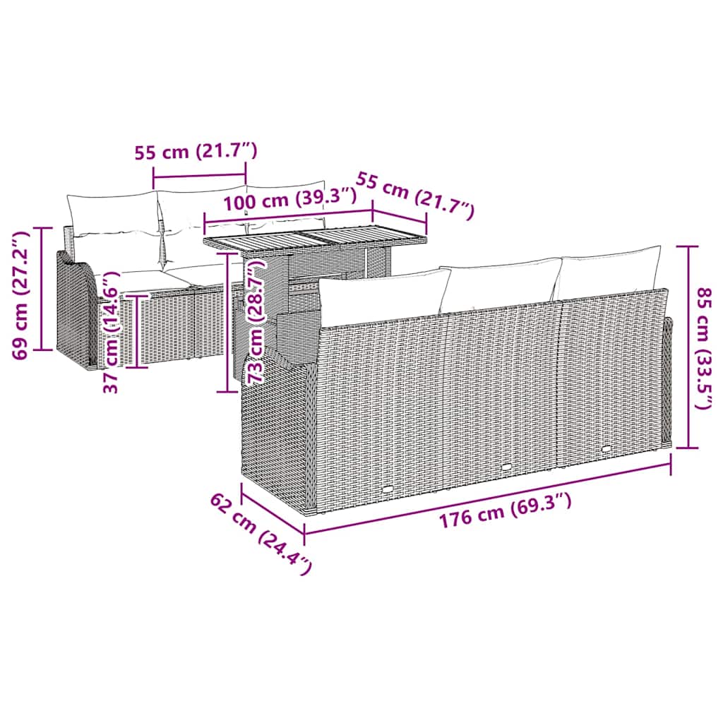 8721158995216_wbg-siz_en_hd_1 vidaXL Garden Sofa Set with Cushion 7 pcs Black 100 x 55 x 73 cm - Image 10
