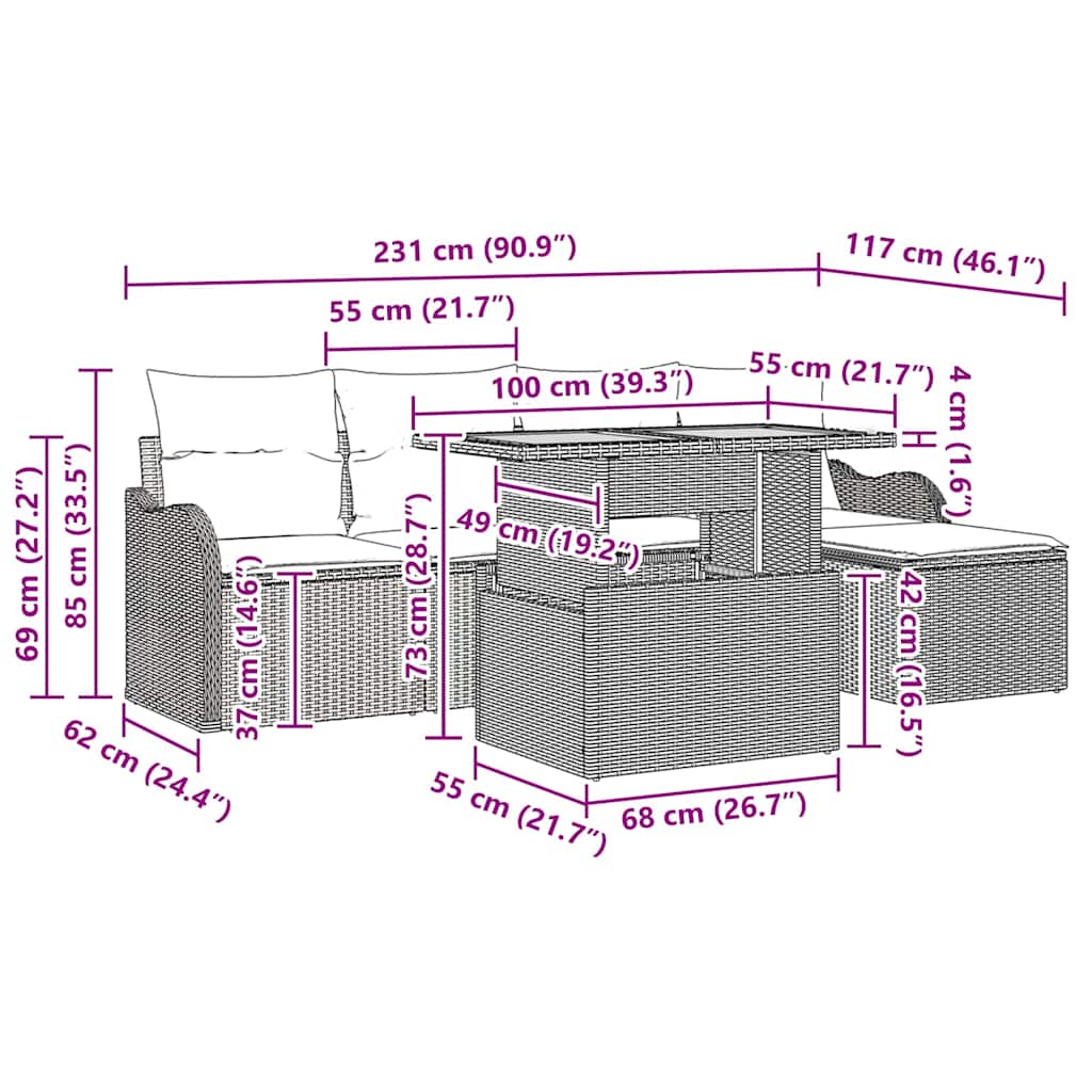 8721158995605_wbg-siz_en_hd_1 vidaXL Garden Sofa Set with Cushion 6 pcs Grey - Image 11