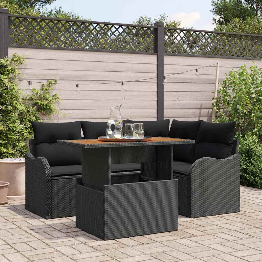 vidaXL Garden Sofa Set with Cushion 5 pcs Black 100 x 55 x 73 cm