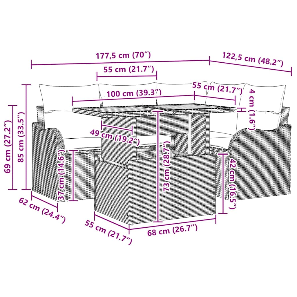 8721158995704_wbg-siz_en_hd_1 vidaXL Garden Sofa Set with Cushion 5 pcs Black 100 x 55 x 73 cm - Image 11