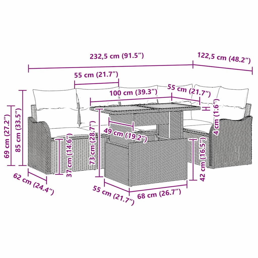 8721158995773_wbg-siz_en_hd_1 vidaXL Garden Sofa Set with Cushion 6 pcs Black 100 x 55 x 73 cm - Image 11