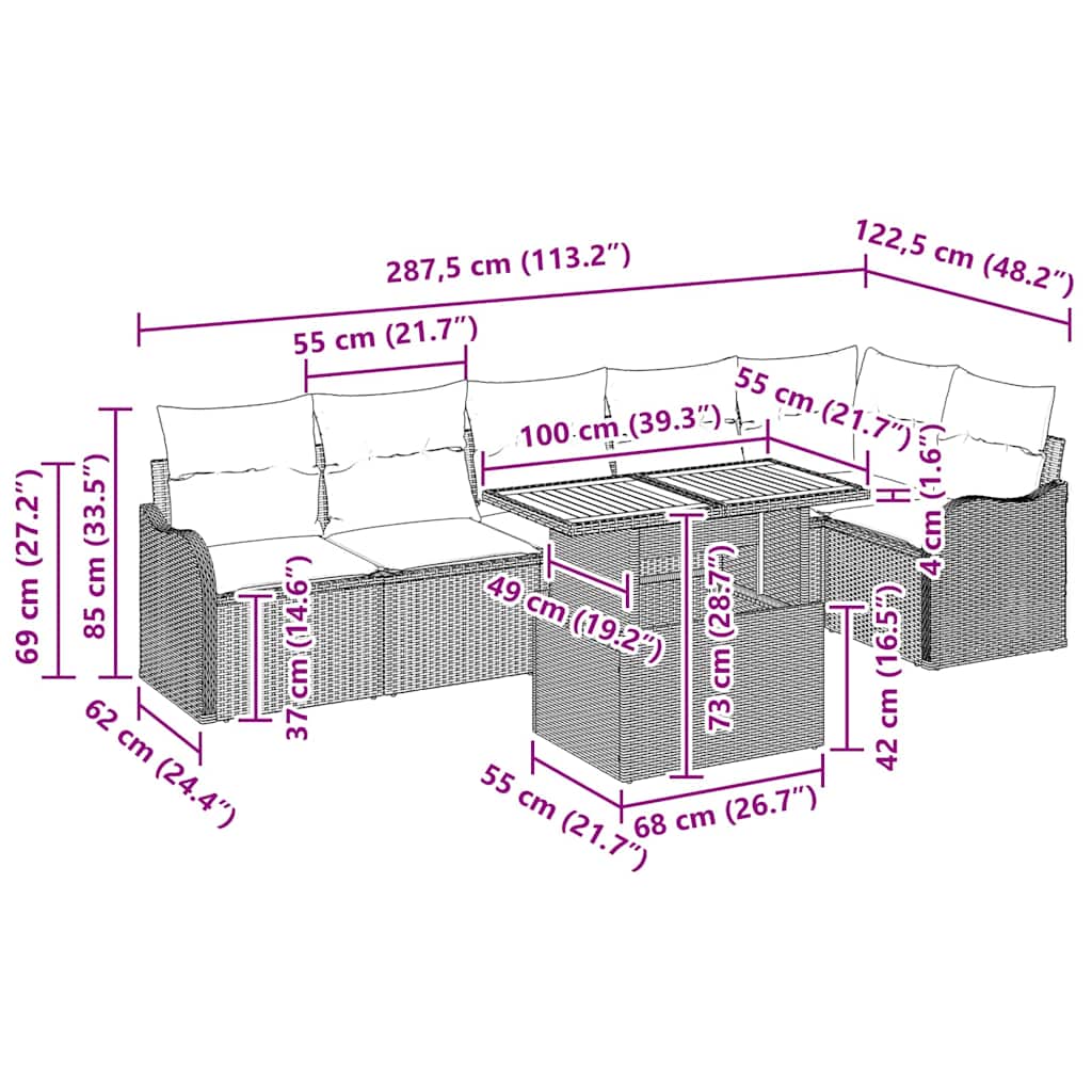 8721158995841_wbg-siz_en_hd_1 vidaXL Garden Sofa Set with Cushion 7 pcs Black 100 x 55 x 73 cm - Image 11