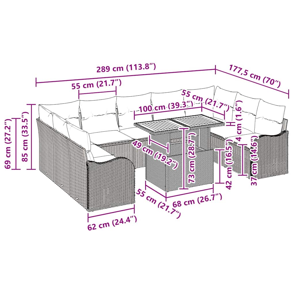 8721158996169_wbg-siz_en_hd_1 vidaXL Garden Sofa Set with Cushion 10 pcs Grey 100 x 55 x 73 cm - Image 11