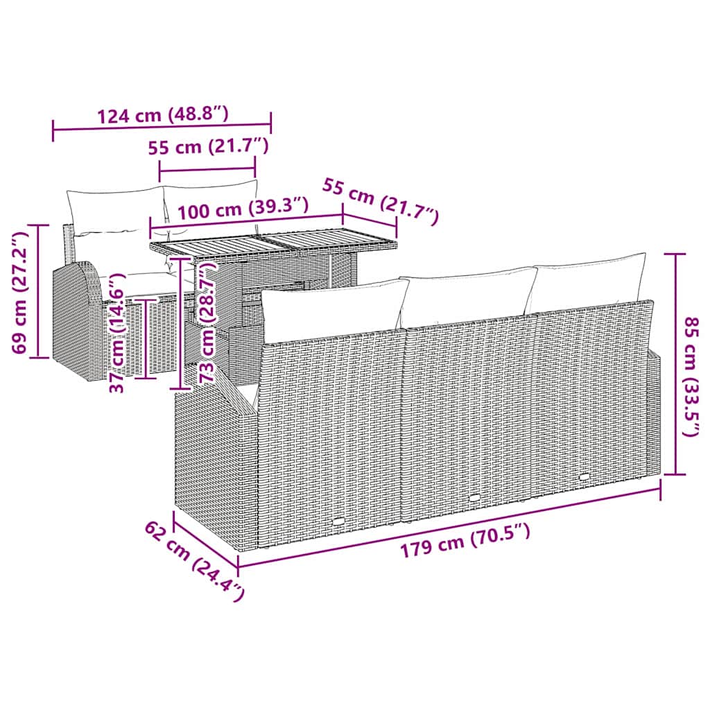 8721158996404_wbg-siz_en_hd_1 vidaXL Garden Sofa Set with Cushion 6 pcs Black 100 x 55 x 73 cm - Image 10