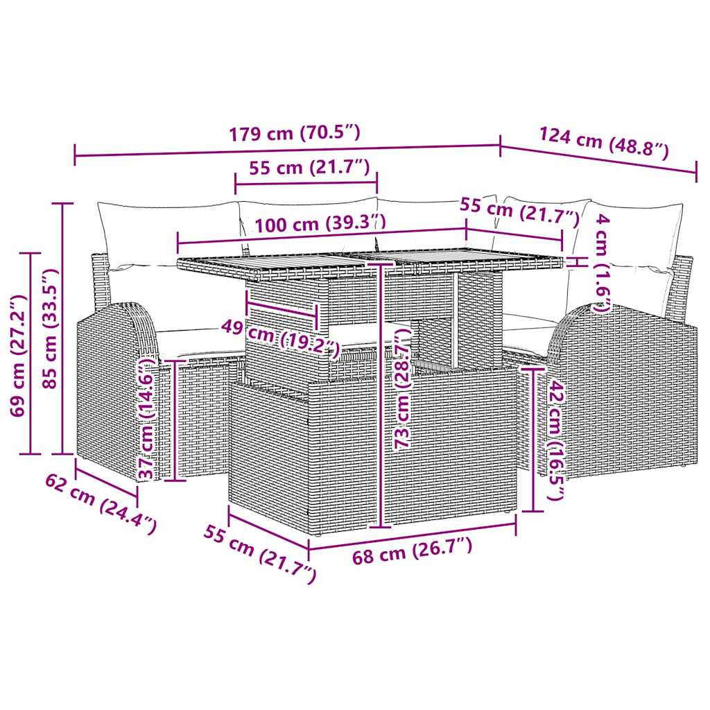 8721158996961_wbg-siz_en_hd_1 vidaXL Garden Sofa Set with Cushion 5 pcs Black 100 x 55 x 73 cm - Image 11