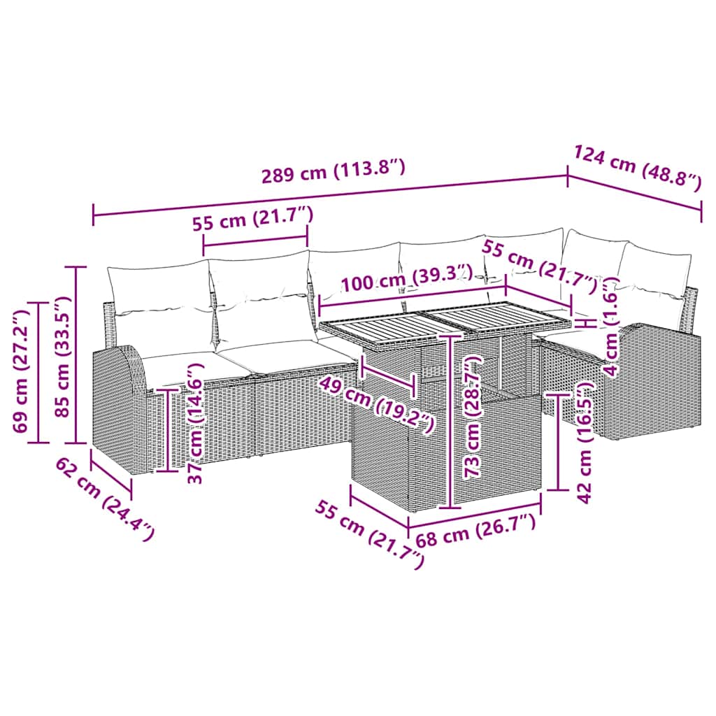 8721158997104_wbg-siz_en_hd_1 vidaXL Garden Sofa Set with Cushion 7 pcs Black 100 x 55 x 73 cm - Image 11