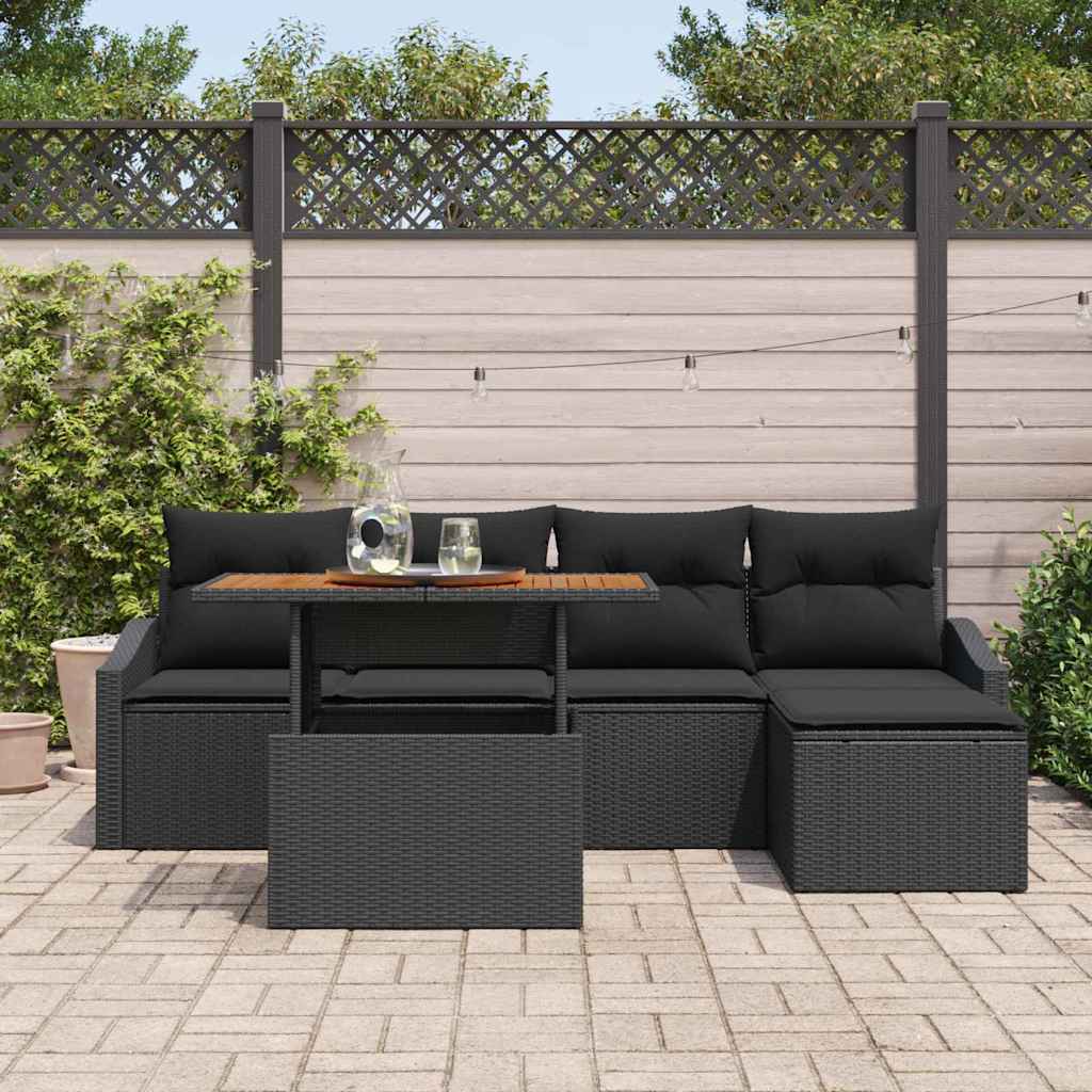 8721158999412_mo-im_en_hd_2 vidaXL Garden Dining Set with Cushion 6 pcs Black and Brown - Image 3