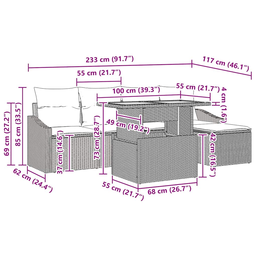 8721158999412_wbg-siz_en_hd_1 vidaXL Garden Dining Set with Cushion 6 pcs Black and Brown - Image 11