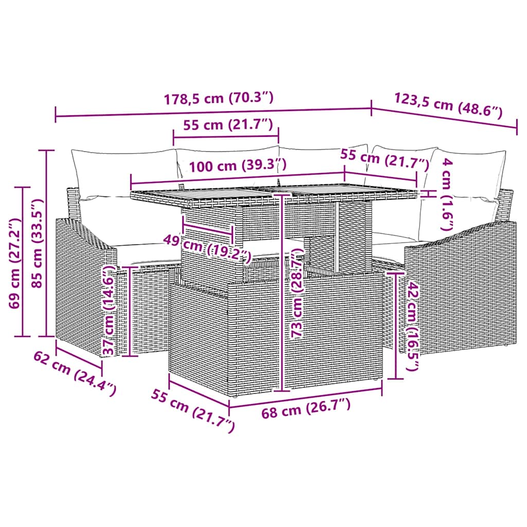 8721158999481_wbg-siz_en_hd_1 vidaXL Garden Dining Set with Cushion Black and Brown 100 x 55 x 73 cm - Image 11