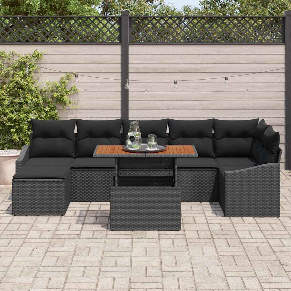 8721158999832_mo-im_en_hd_2 vidaXL Garden Dining Set with Cushion 8 pcs Black and Brown - Image 3