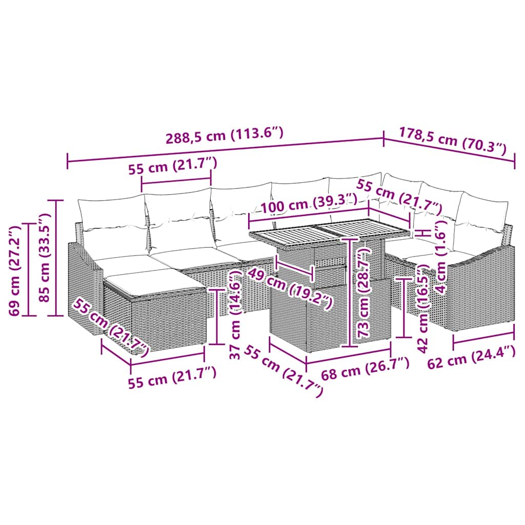 8721158999870_wbg-siz_en_hd_1 vidaXL Garden Dining Set with Cushion 9 pcs Grey and Brown - Image 12