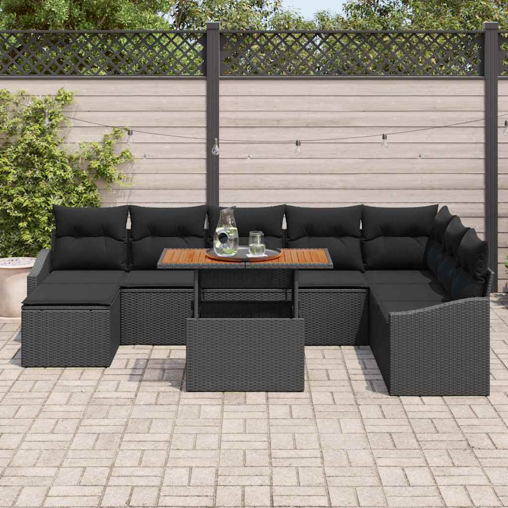 8721158999900_mo-im_en_hd_2 vidaXL Garden Dining Set with Cushion 9 pcs Black and Brown - Image 3