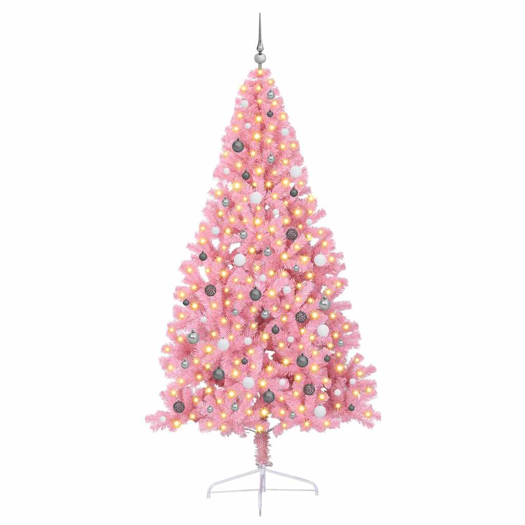 8721288280619_wbg-fr_en_hd_2 vidaXL Artificial Pre-lit Christmas Tree Pink 240 cm PVC - Image 3