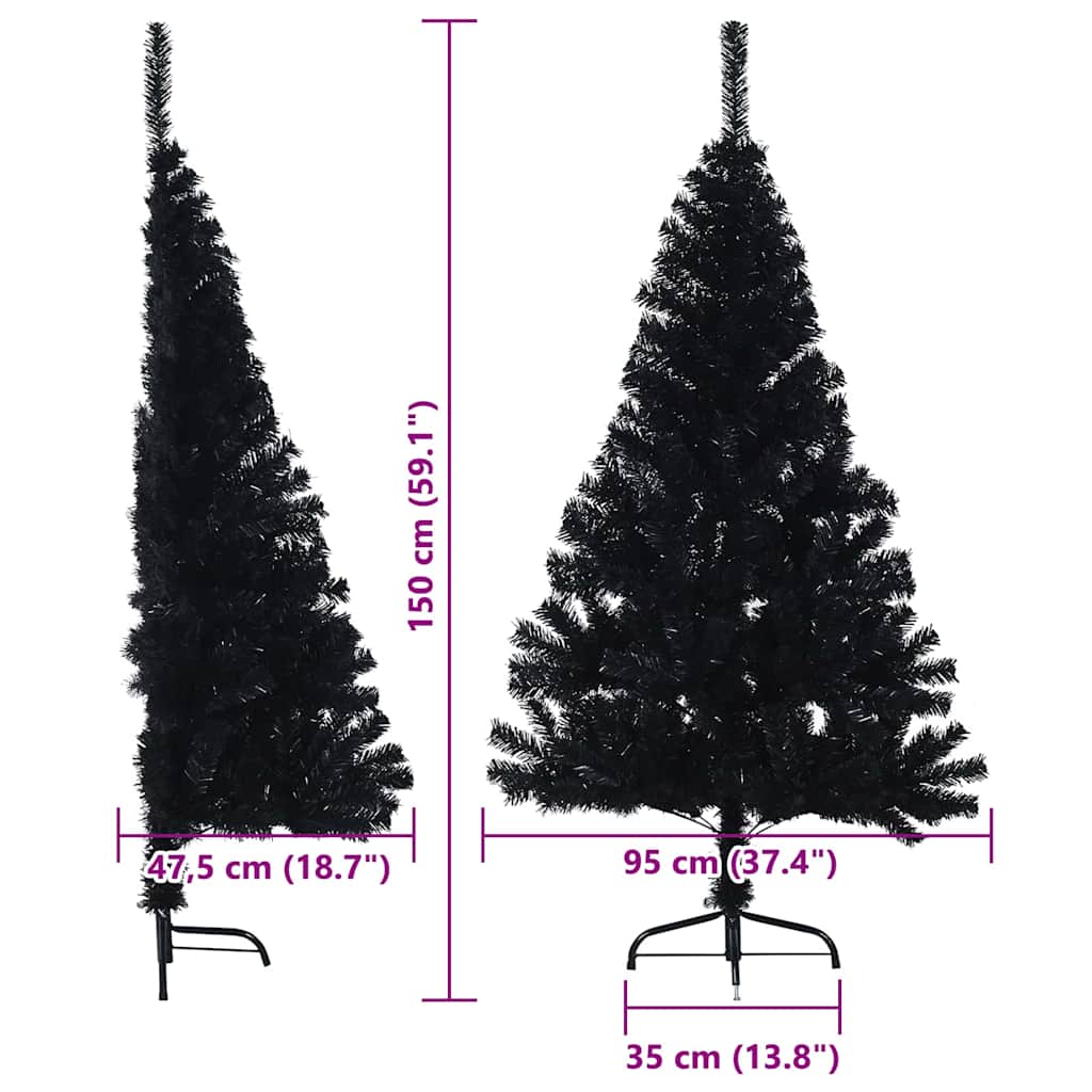 8721288280848_wbg-siz_en_hd_1 vidaXL Artificial Pre-lit Christmas Tree Black 150 cm PVC - Image 13