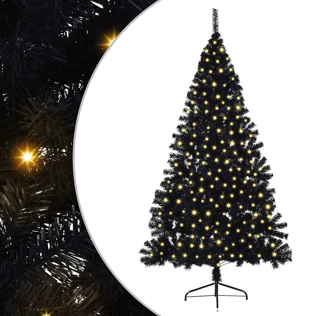 8721288281104_wbg-an-m_en_hd_1 vidaXL Artificial Pre-lit Christmas Tree Black 210 cm PVC - Image 2