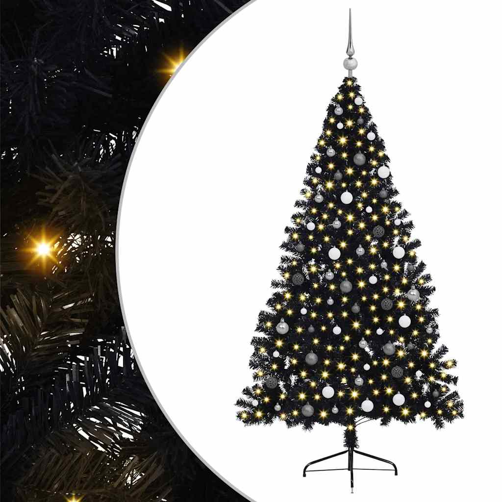 8721288281135_wbg-an-m_en_hd_1 vidaXL Artificial Pre-lit Christmas Tree Black 210 cm PVC - Image 2