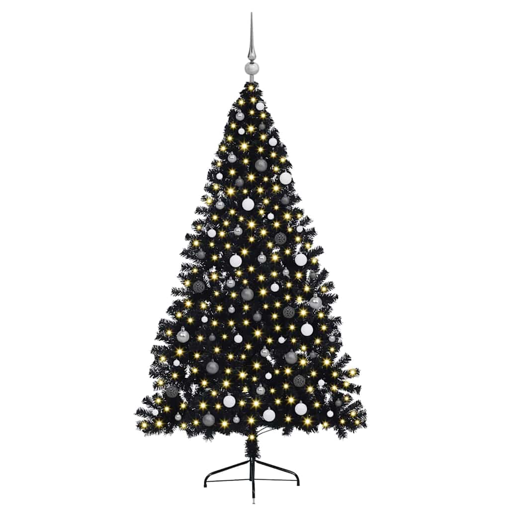 8721288281135_wbg-fr_en_hd_4 vidaXL Artificial Pre-lit Christmas Tree Black 210 cm PVC - Image 5
