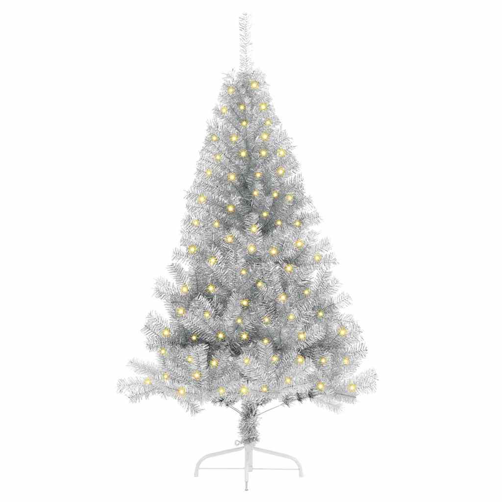 8721288281494_wbg-fr_en_hd_2 vidaXL Artificial Pre-lit Christmas Tree Silver 150 cm PET - Image 3