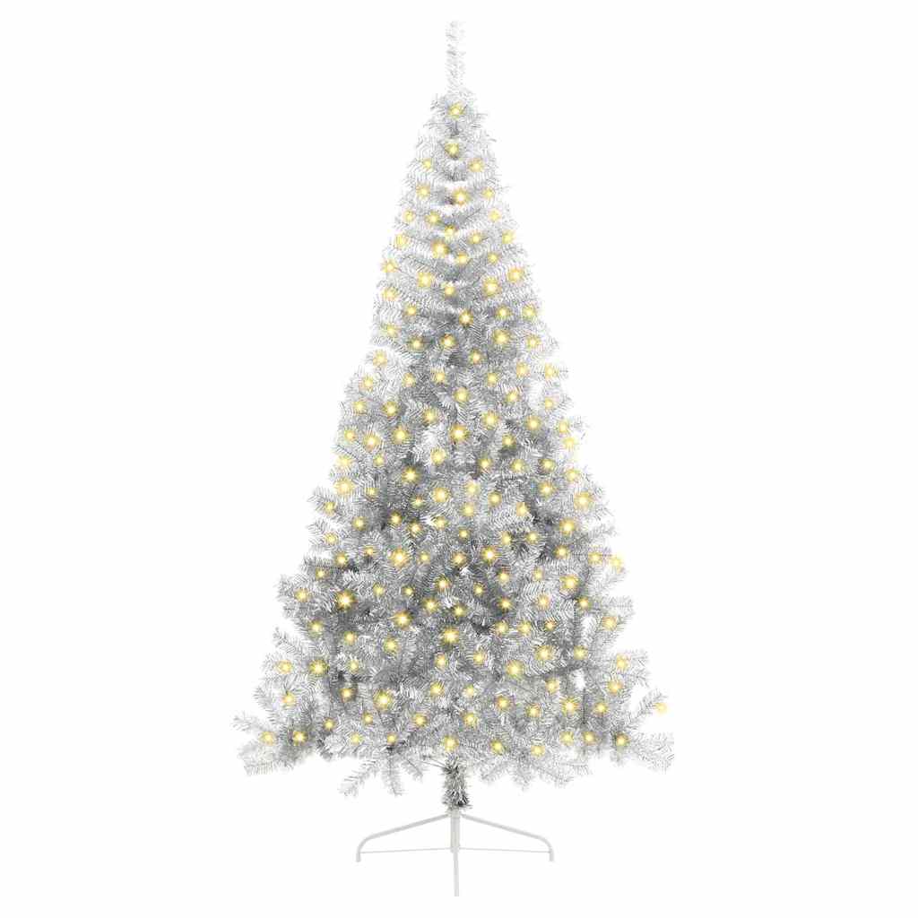 8721288281753_wbg-fr_en_hd_2 vidaXL Artificial Pre-lit Christmas Tree Silver 210 cm PET - Image 3