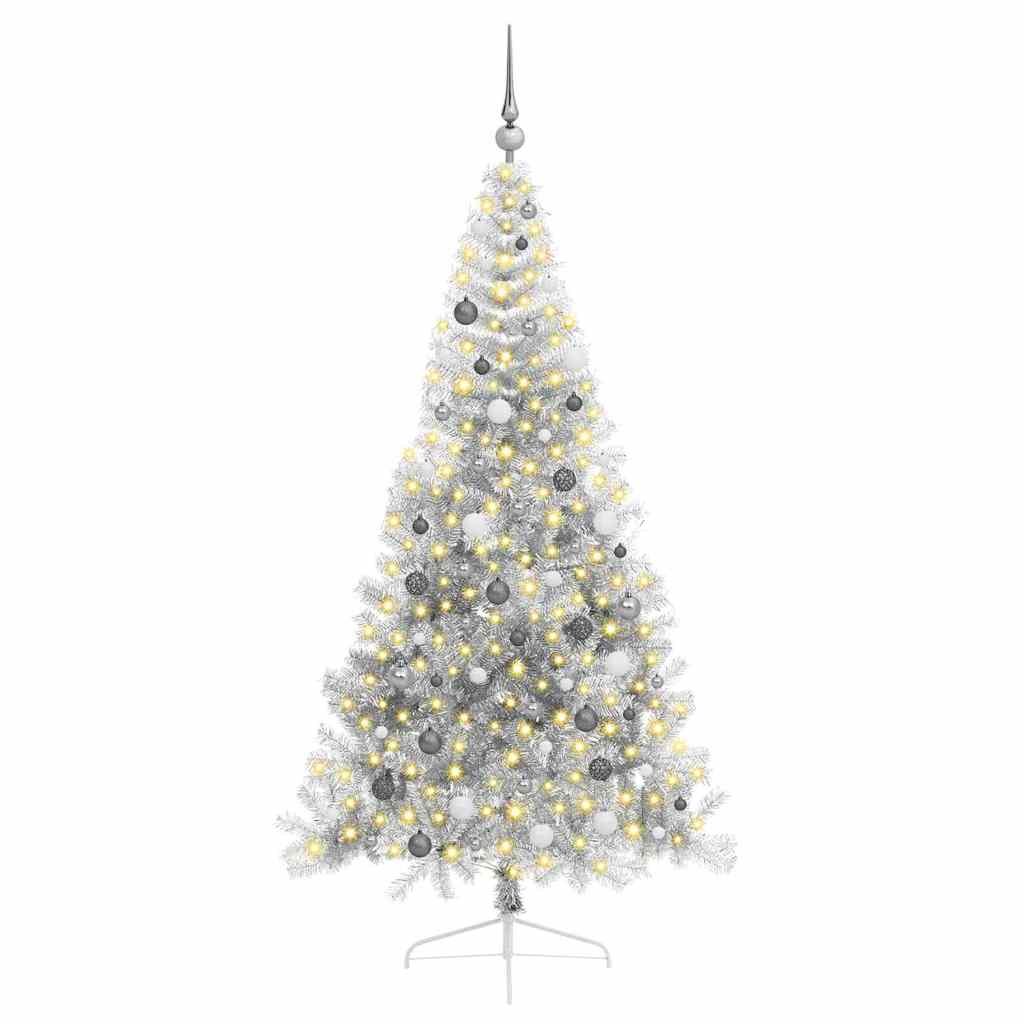 8721288281784_wbg-fr_en_hd_2 vidaXL Artificial Pre-lit Christmas Tree Silver 210 cm PET - Image 3