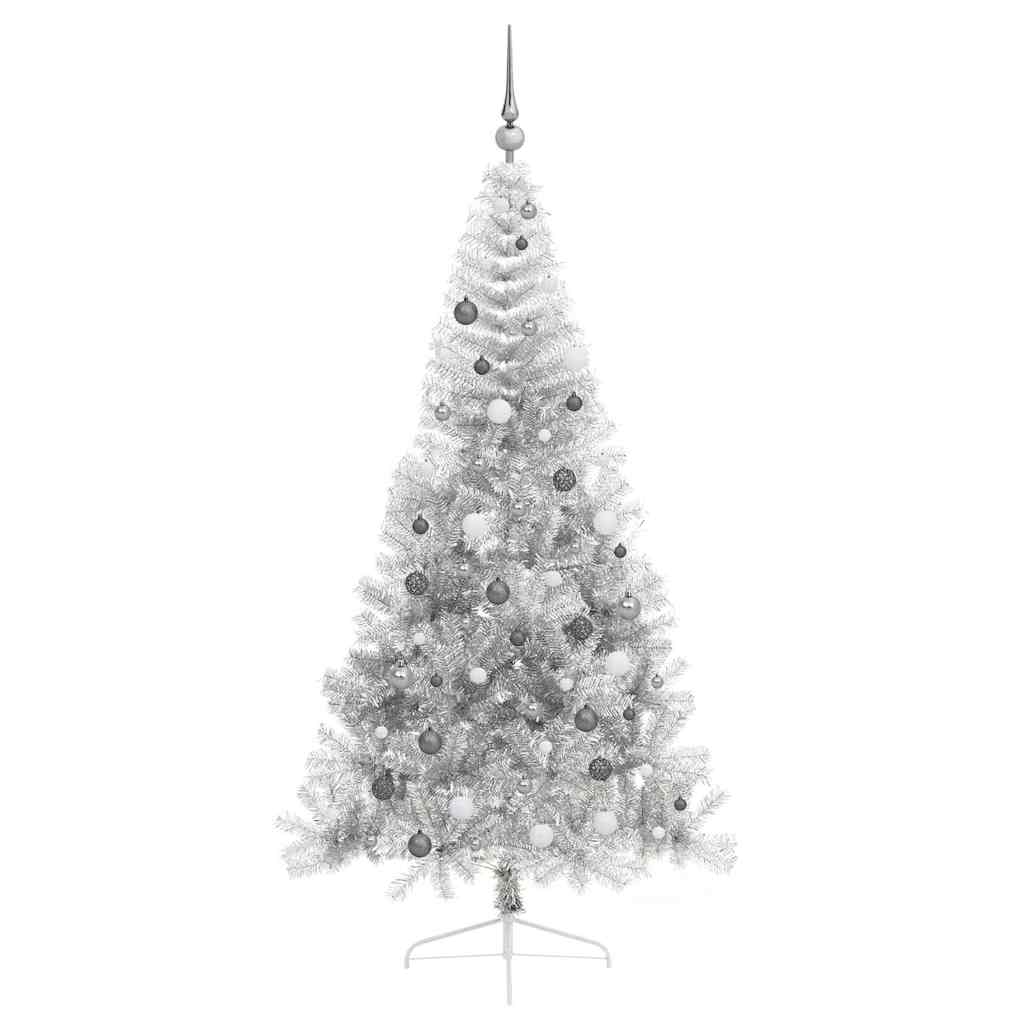 8721288281784_wbg-fr_en_hd_4 vidaXL Artificial Pre-lit Christmas Tree Silver 210 cm PET - Image 5