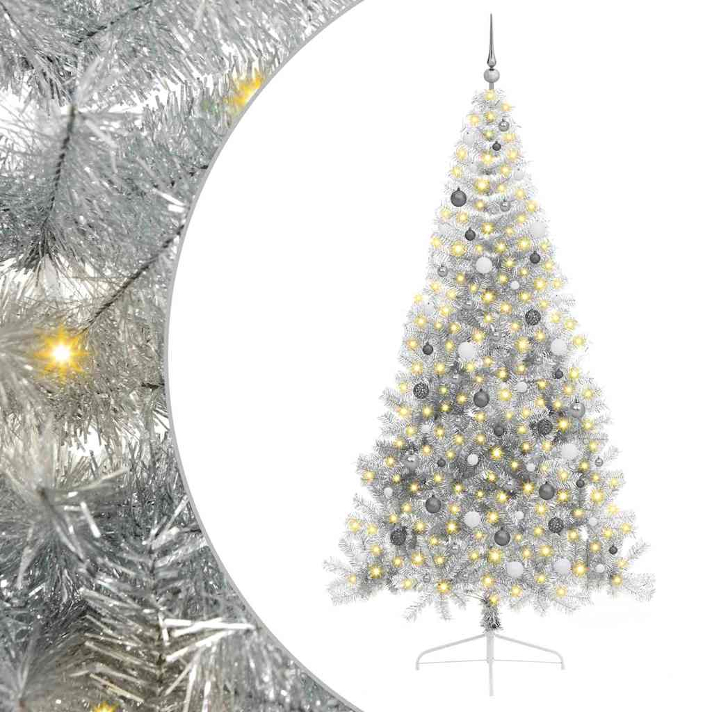 8721288281913_wbg-an-m_en_hd_1 vidaXL Artificial Pre-lit Christmas Tree Silver 240 cm PET - Image 2