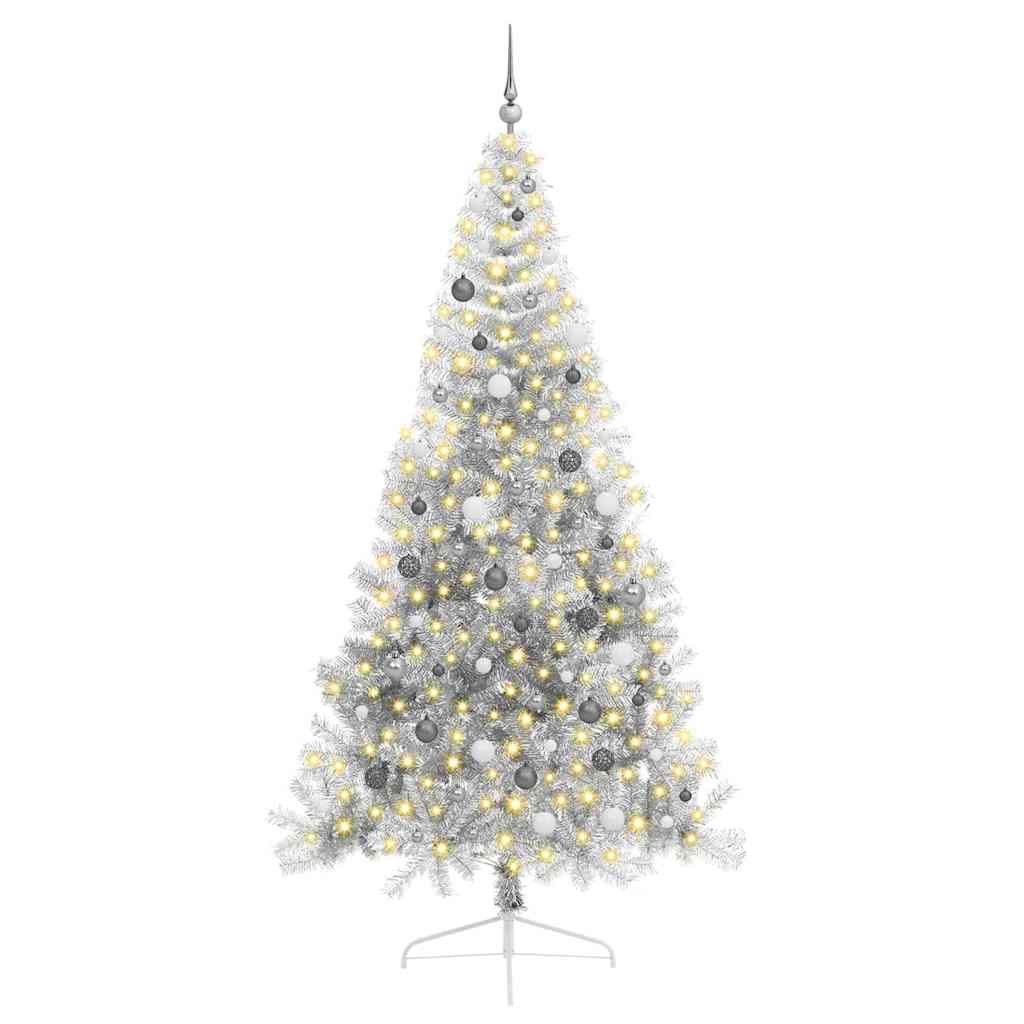 8721288281913_wbg-fr_en_hd_2 vidaXL Artificial Pre-lit Christmas Tree Silver 240 cm PET - Image 3