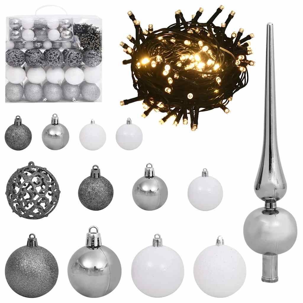 8721288281913_wbg-fr_en_hd_6 vidaXL Artificial Pre-lit Christmas Tree Silver 240 cm PET - Image 7