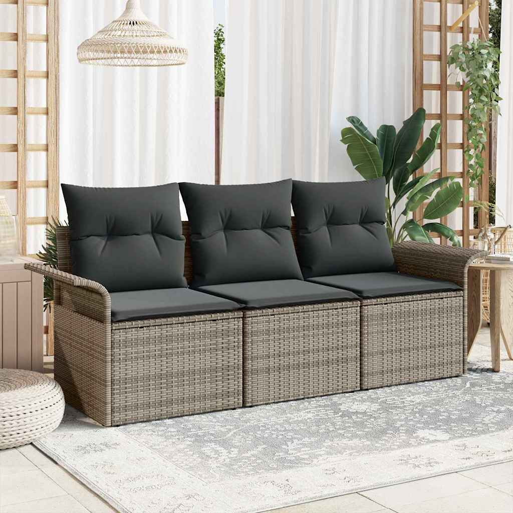 vidaXL Garden Sofa Set with Cushion 3 pcs Grey Poly rattan