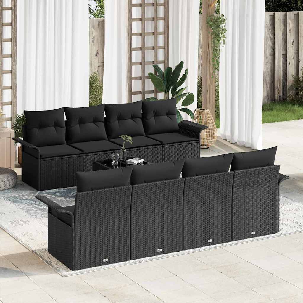 vidaXL Garden Sofa Set with Cushion Manual 9 pcs Black 55 x 55 x 37 cm