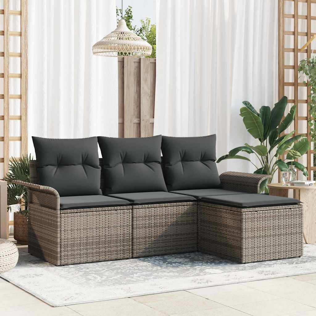 8721288342492_mo-im_en_hd_1 vidaXL Garden Sofa Set with Cushion 4 pcs Grey Poly rattan - Image 1
