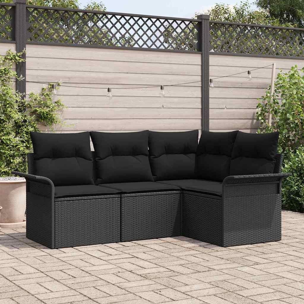 8721288342836_mo-im_en_hd_1 vidaXL Garden Sofa Set with Cushion 4 pcs Black Poly rattan - Image 1