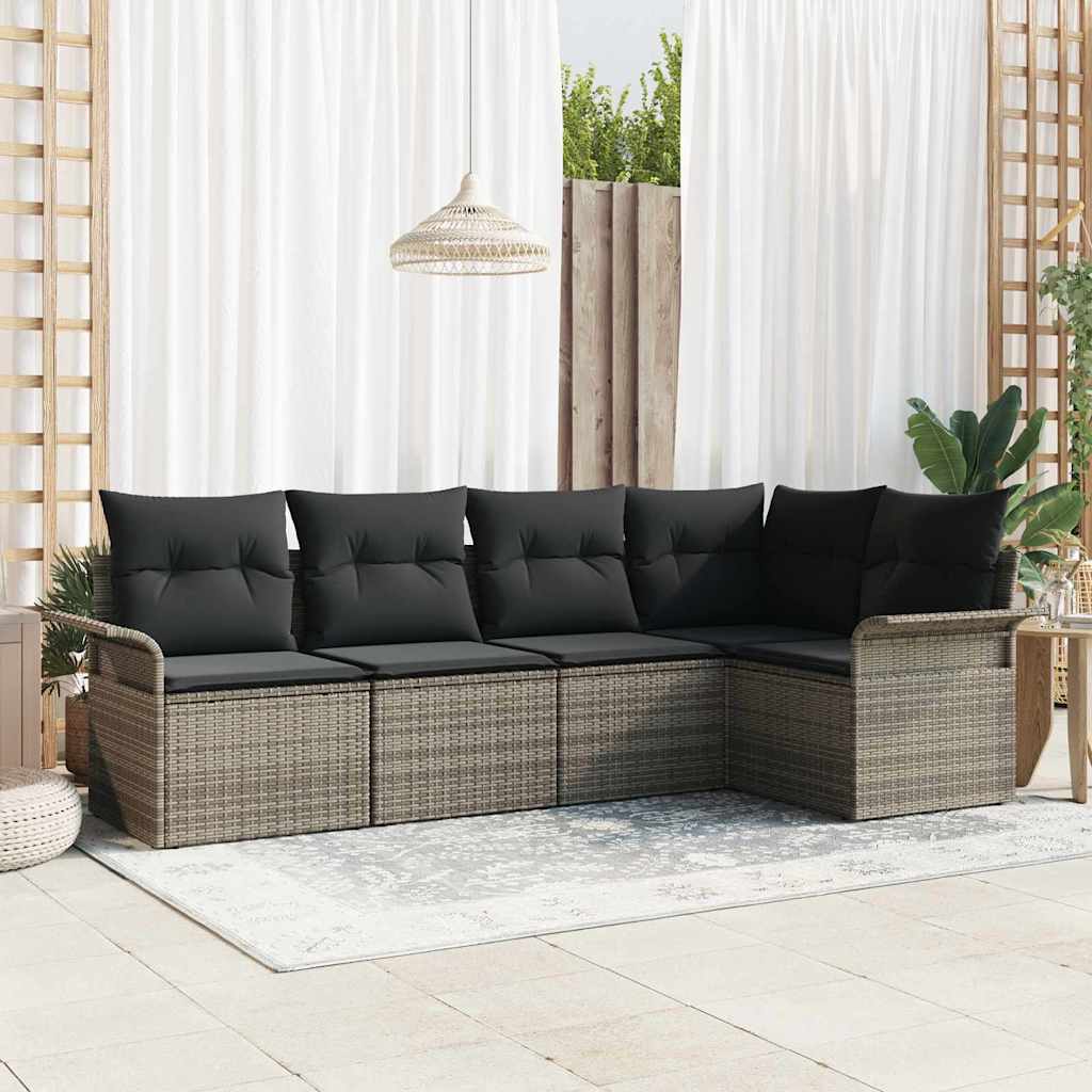 8721288342997_mo-im_en_hd_1 vidaXL Garden Sofa Set with Cushion 5 pcs Grey Poly rattan - Image 1