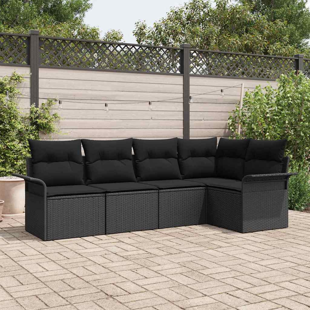 8721288343031_mo-im_en_hd_1 vidaXL Garden Sofa Set with Cushion 5 pcs Black Poly rattan - Image 1