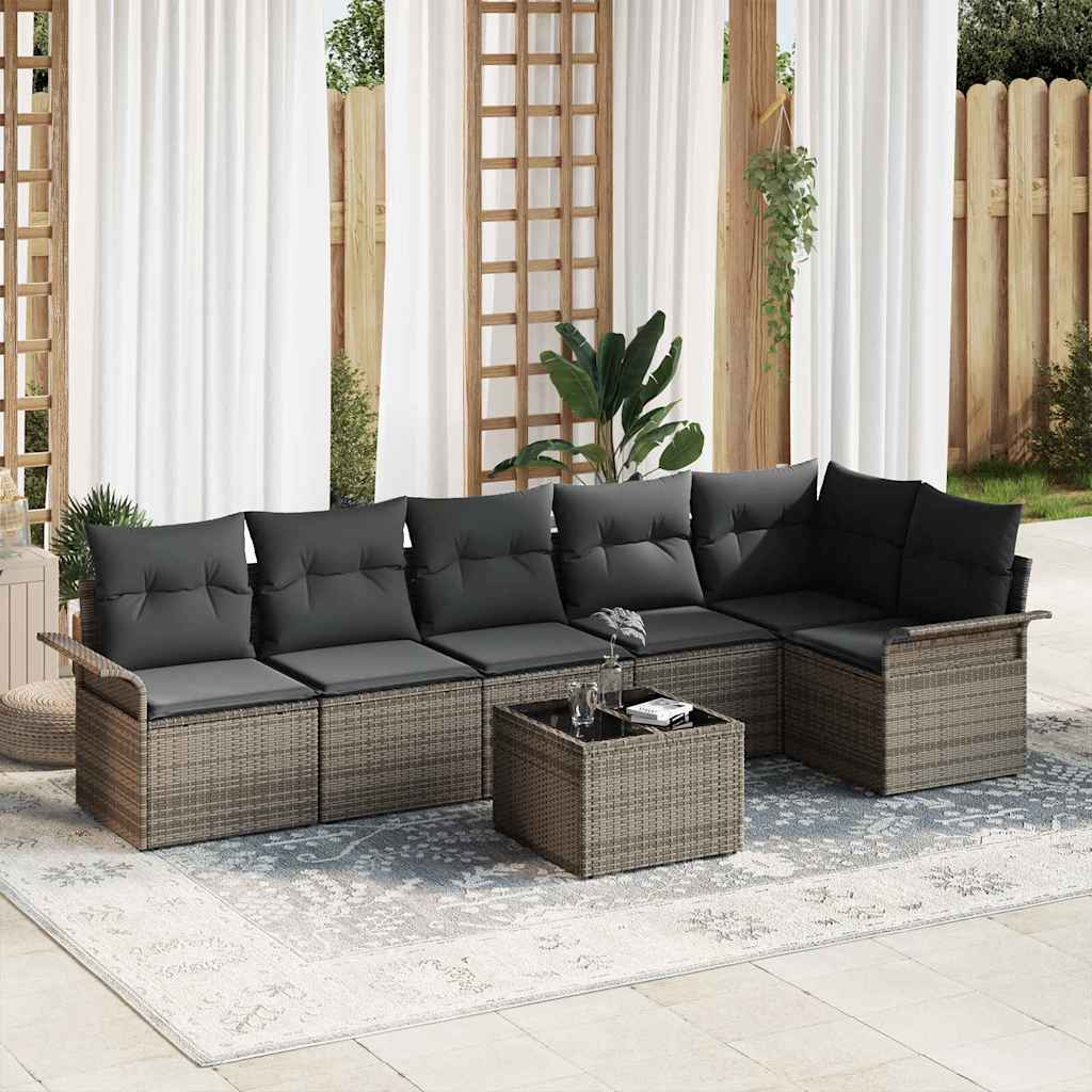 8721288343291_mo-im_en_hd_1 vidaXL Garden Sofa Set with Cushion 7 pcs Grey Poly rattan - Image 1