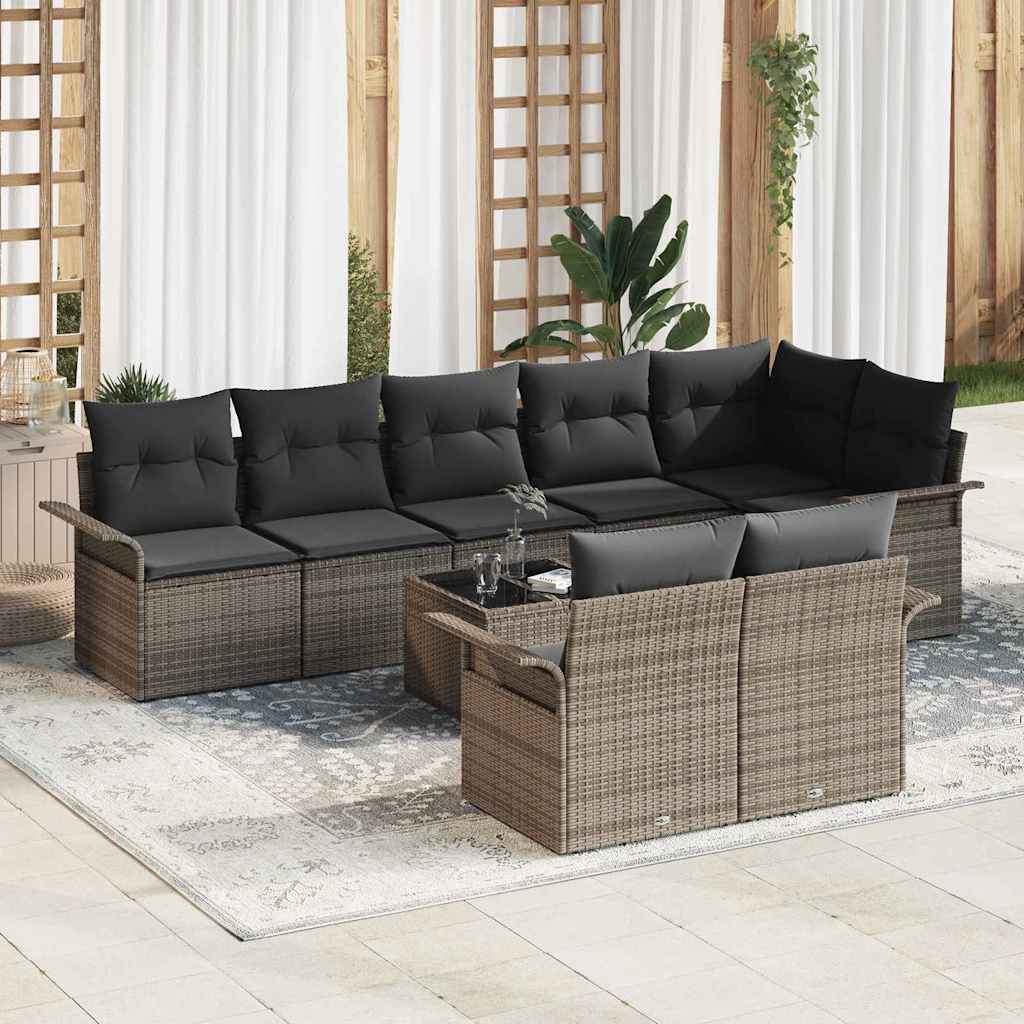 8721288343598_mo-im_en_hd_1 vidaXL Garden Sofa Set with Cushion 9 pcs Grey Poly rattan - Image 1