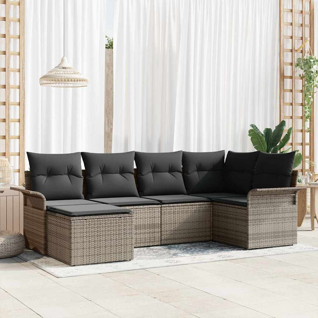 8721288343697_mo-im_en_hd_1 vidaXL Garden Sofa Set with Cushion 6 pcs Grey Poly rattan - Image 1