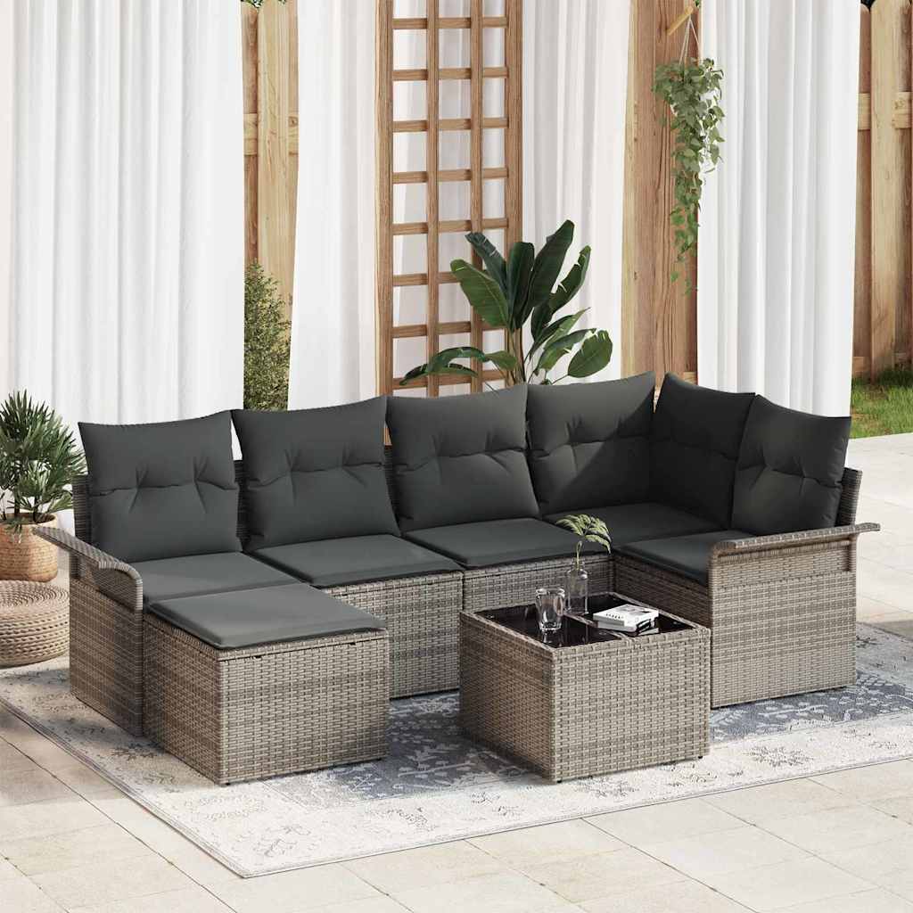 8721288343796_mo-im_en_hd_1 vidaXL Garden Sofa Set with Cushion 7 pcs Grey Poly rattan - Image 1