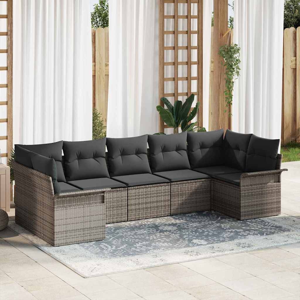 8721288344496_mo-im_en_hd_1 vidaXL Garden Sofa Set with Cushion 7 pcs Grey Poly rattan - Image 1